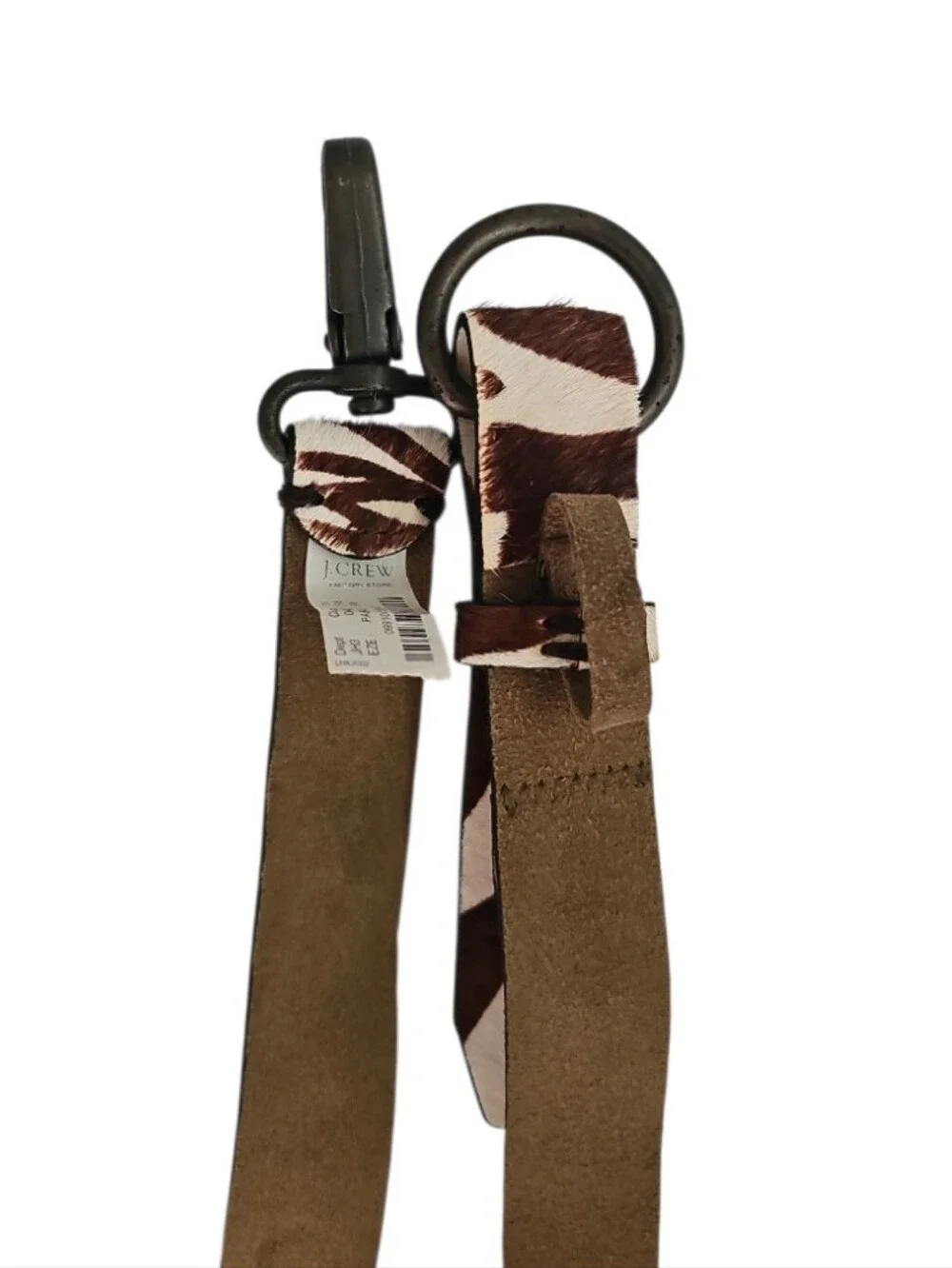 J.Crew Hair On Leather Zebra Belt Sz S/M Equestrian Statement Animal Print Brown - Picture 7 of 14